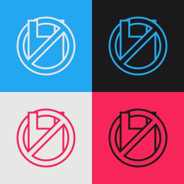 Renk çizgisi Renk arkaplanına izole edilmiş plastik poşet poster simgesine hayır deyin. Tek kullanımlık selofan ve politen paket yasaklama işareti. Klasik tarzda çizim. Vektör İllüstrasyonu