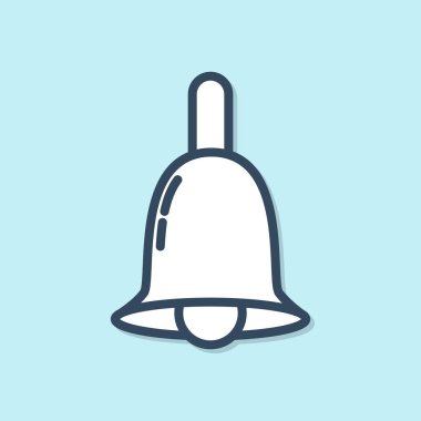 Mavi çizgi Zil çan simgesi mavi arka plan üzerinde izole. Alarm sembolü, servis zili, el zili işareti, bildirim sembolü. Vektör İllüstrasyonu