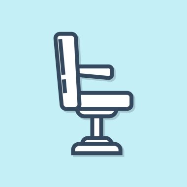 Mavi çizgi berber koltuğu ikonu mavi arka planda izole edildi. Berber koltuğu tabelası. Vektör İllüstrasyonu