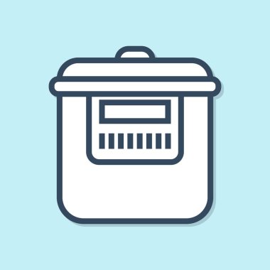 Mavi çizgi Yavaş pişirme simgesi mavi arkaplanda izole edildi. Elektrikli tava. Vektör İllüstrasyonu