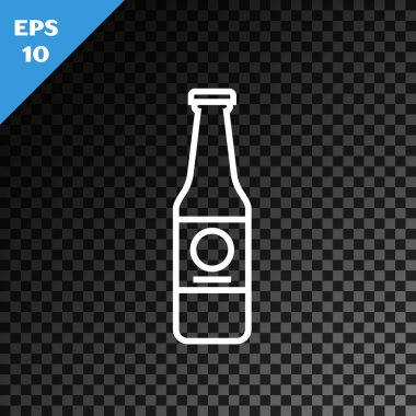 Beyaz çizgi bira şişesi simgesi şeffaf koyu arkaplanda izole edilmiş. Vektör İllüstrasyonu