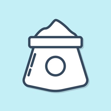 Mavi çizgili un torbası simgesi mavi arkaplanda izole edildi. Vektör İllüstrasyonu