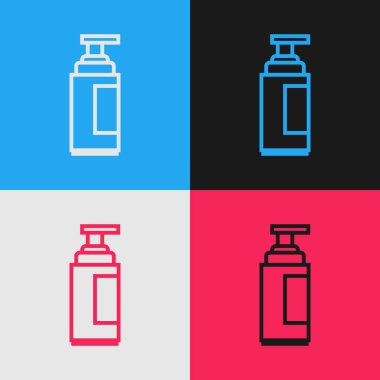 Renk çizgisi kremi veya losyon kozmetik tüp simgesi renk arkaplanında izole edilmiş. Erkekler için vücut bakım ürünleri. Klasik tarzda çizim. Vektör İllüstrasyonu