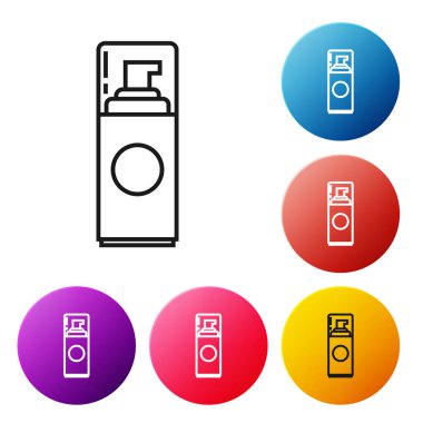 Siyah çizgi tıraş köpüğü simgesi beyaz arkaplanda izole edilmiş. Tıraş köpüğü. Renkli daire düğmelerini ayarlayın. Vektör İllüstrasyonu