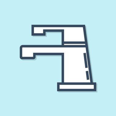 Mavi hat su musluğu simgesi mavi arkaplanda izole edildi. Vektör İllüstrasyonu