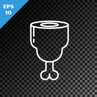 Beyaz çizgi Tavuk bacak simgesi şeffaf koyu arka plan üzerinde izole. Tavuk baget. Vektör İllüstrasyonu