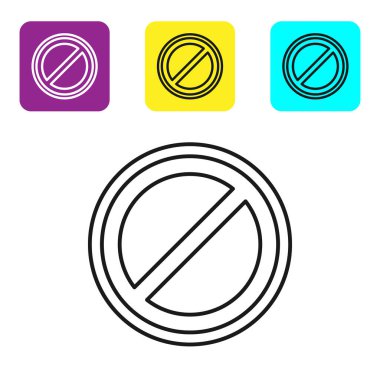 Beyaz arkaplanda siyah çizgi dur işareti simgesi izole edildi. Trafik yönetmeliklerine göre dur işareti. Renkli kare düğmeleri ayarlayın. Vektör İllüstrasyonu