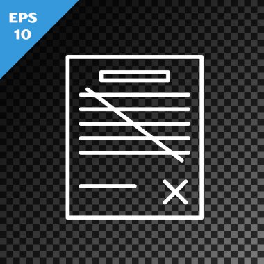 Beyaz satır Saydam koyu arka planda yalıtılmış dosya belge simgesini silin. Reddedilen belge simgesi. Kağıt üzerinde çapraz. Vektör İllüstrasyonu