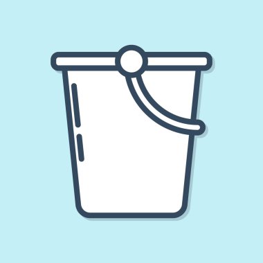 Mavi çizgi Bucket simgesi mavi arkaplanda izole edildi. Vektör İllüstrasyonu