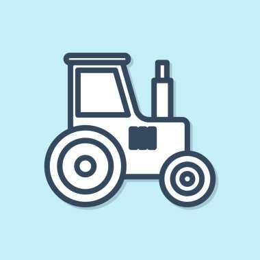 Mavi çizgi traktör simgesi mavi arkaplanda izole edildi. Vektör İllüstrasyonu