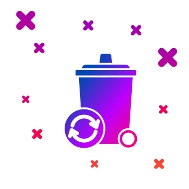 Beyaz arkaplanda izole edilmiş geri dönüşüm sembolü simgesi olan renk geri dönüşüm kutusu. Çöp kutusu simgesi. Çöp kutusu tabelası. Geri dönüşüm sepeti işareti. Kademeli rastgele dinamik şekiller. Vektör İllüstrasyonu