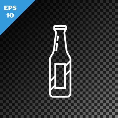 Beyaz çizgi bira şişesi simgesi şeffaf koyu arkaplanda izole edilmiş. Vektör İllüstrasyonu