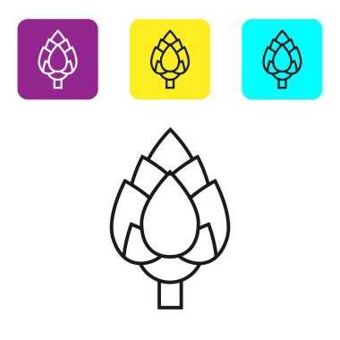 Siyah çizgi Hop simgesi beyaz arkaplanda izole edildi. Renkli kare düğmeleri ayarlayın. Vektör İllüstrasyonu