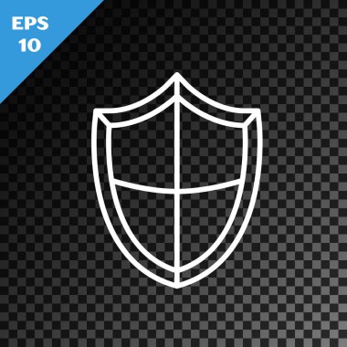 Beyaz çizgi simgesi, şeffaf koyu arkaplanda izole edildi. Gardiyan. Güvenlik, güvenlik, koruma, gizlilik kavramı. Vektör İllüstrasyonu