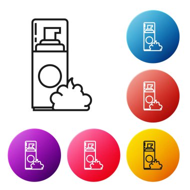 Siyah çizgi tıraş köpüğü simgesi beyaz arkaplanda izole edilmiş. Tıraş köpüğü. Renkli daire düğmelerini ayarlayın. Vektör İllüstrasyonu