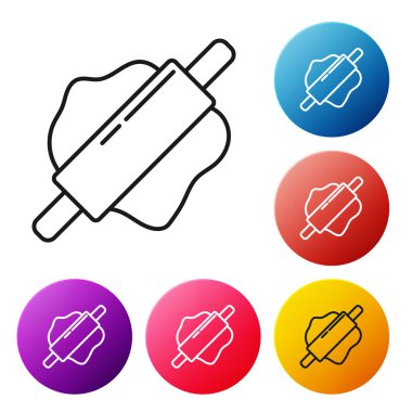 Siyah çizgi yuvarlanan pin simgesi beyaz arkaplanda izole edildi. Renkli daire düğmelerini ayarlayın. Vektör İllüstrasyonu