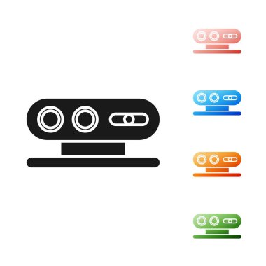 Siyah 3d tarama sistemi simgesi beyaz arkaplanda izole edildi. Simgeleri renklendirin. Vektör İllüstrasyonu