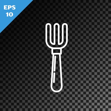 Saydam koyu arka planda yalıtılmış beyaz çizgi Çatal simgesi. Çatal bıçak takımı sembolü. Vektör İllüstrasyonu