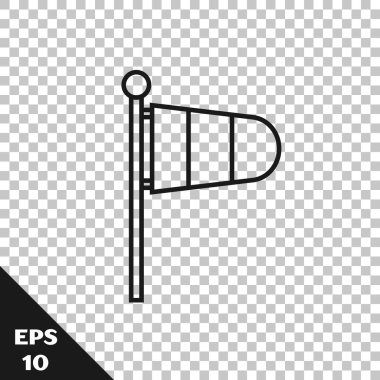 Siyah çizgi koni meteoroloji rüzgar gülü vane simgesi şeffaf arkaplanda izole. Rüzgâr Sock rüzgarın yönünü ve gücünü gösteriyor. Vektör İllüstrasyonu