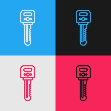 Renk çizgisi Anahtar simgesi renk arkaplanında izole edildi. Klasik tarzda çizim. Vektör İllüstrasyonu