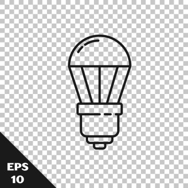 Siyah çizgi öncü ampul simgesi şeffaf arkaplanda izole edildi. Ekonomik Liderlik Ampulü. Enerji lambasını sakla. Vektör İllüstrasyonu