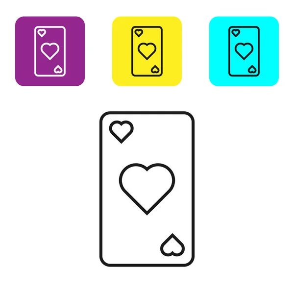 Black Line Playing Card Heart Symbol Icon Isolated White Background — Stock Vector