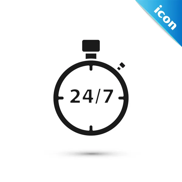 Svart stoppur 24 timmar ikon isolerad på vit bakgrund. Hela dagen cyklisk ikon. 24 timmars tjänstgöringssymbol. Vektor Illustration — Stock vektor