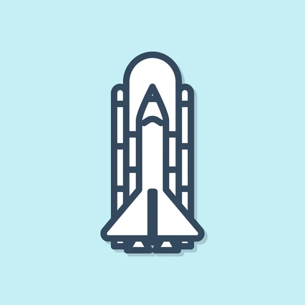 Blauwe Lijn Space Shuttle Raketten Pictogram Geïsoleerd Blauwe Achtergrond Vector — Stockvector