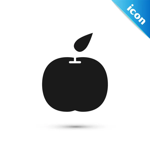 Icône Apple noire isolée sur fond blanc. Fruit avec symbole de feuille. Illustration vectorielle — Image vectorielle