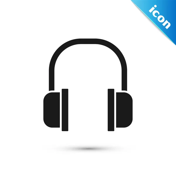 Icono de auriculares negros aislado sobre fondo blanco. Signo de auriculares. Concepto para escuchar música, servicio, comunicación y operador. Ilustración vectorial — Vector de stock