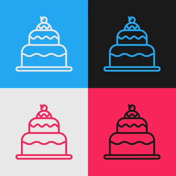 Farbe Linie Kuchen Symbol Isoliert Auf Farbigem Hintergrund Alles Gute — Stockvektor