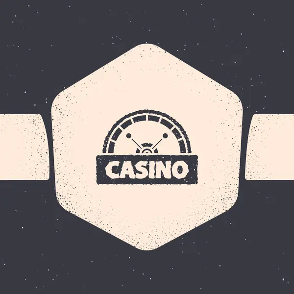 Grunge Casino signboard icon isolated on grey background. Monochrome vintage drawing. Vector Illustration — Stock Vector