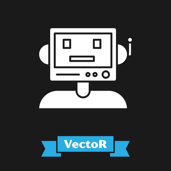 White Robot icon isolated on black background. Vector Illustration — Stock Vector