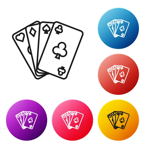 Schwarze Linie Spielkarten Symbol Isoliert Auf Weißem Hintergrund Casino Glücksspiel — Stockvektor