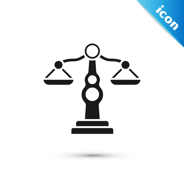 Schwarze Waage der Justiz Ikone isoliert auf weißem Hintergrund. Gerichtssymbol. Gleichgewichtszeichen. Vektorillustration — Stockvektor