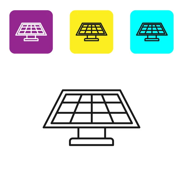 Zwarte Lijn Zonne Energie Paneel Pictogram Geïsoleerd Witte Achtergrond Stel — Stockvector