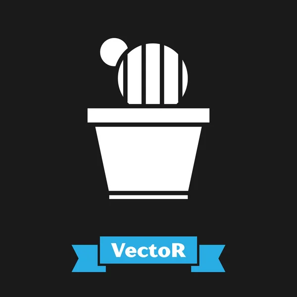 Cactus blanco y suculento en maceta icono aislado sobre fondo negro. Planta creciendo en una maceta. Signo de planta en maceta. Ilustración vectorial — Vector de stock