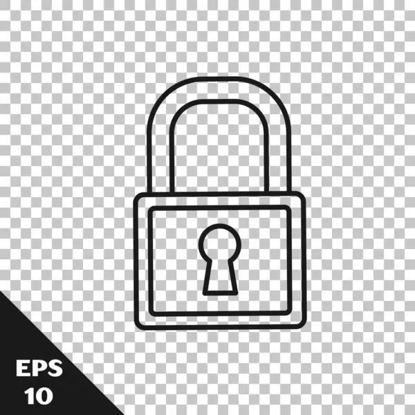 Black Line Lock Icon Isolated Transparent Background Padlock Sign Security — Stock Vector