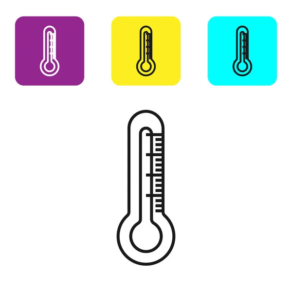 Schwarze Linie Thermometer Symbol Isoliert Auf Weißem Hintergrund Setzen Symbole — Stockvektor