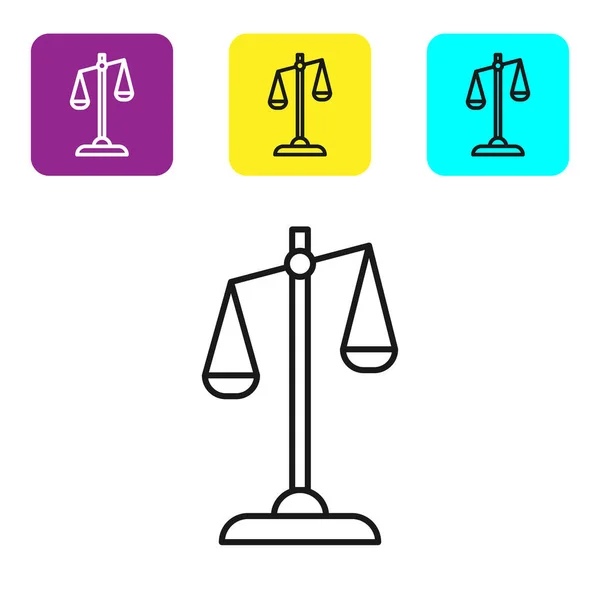 黑线刻度的正义图标孤立在白色背景 法院的象征 天平标志 设置彩色正方形按钮图标 病媒图解 — 图库矢量图片
