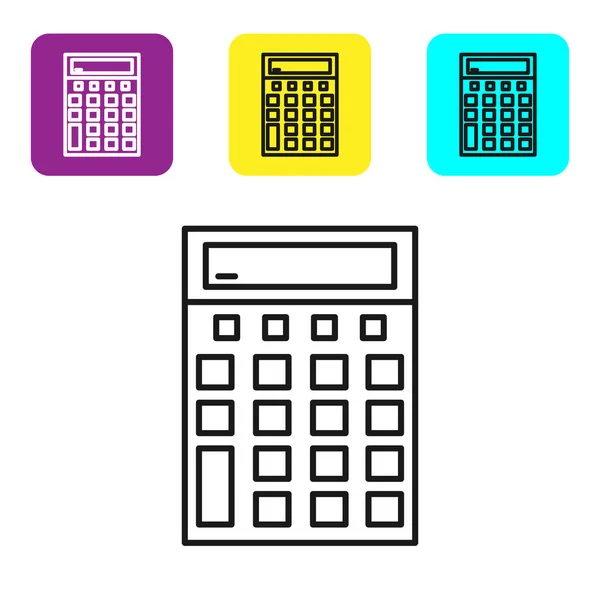 Black Line Calculator Icon Isolated White Background Accounting Symbol Business — Stock Vector