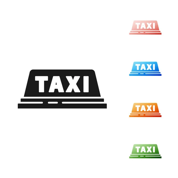 Svart Taxi Bil Tak Ikon Isolerad Vit Bakgrund Ställ Ikoner — Stock vektor