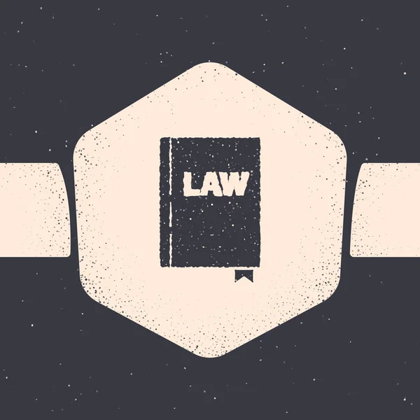 Grunge Law book icon isolated on grey background. Legal judge book. Judgment concept. Monochrome vintage drawing. Vector Illustration