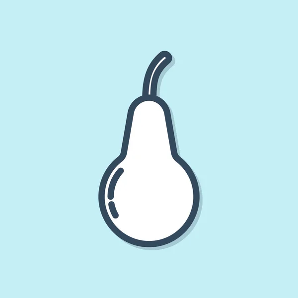 Blauwe Lijn Pear Pictogram Geïsoleerd Blauwe Achtergrond Fruit Met Blad — Stockvector