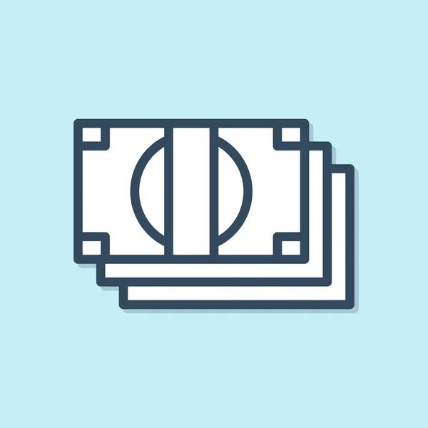 Blue Line Stacks Paper Money Cash Icon Isolated Blue Background — Stock Vector