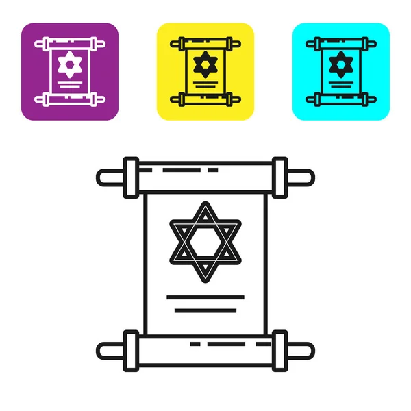 Μαύρο Εικονίδιο Κύλισης Γραμμής Torah Απομονωμένο Λευκό Φόντο Εβραϊκή Τορά — Διανυσματικό Αρχείο