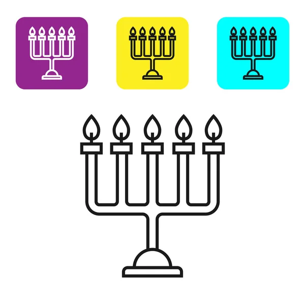 Línea Negra Icono Hanukkah Menorah Aislado Sobre Fondo Blanco Hanukkah — Vector de stock