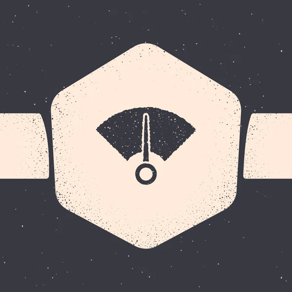 Icône du compteur de vitesse Grunge isolée sur fond gris. Dessin vintage monochrome. Illustration vectorielle — Image vectorielle