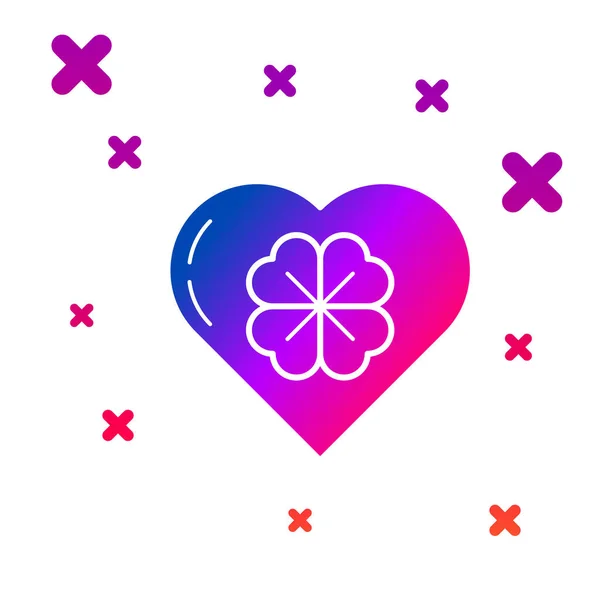 Color Heart with four leaf clover icon isolated on white background. Happy Saint Patrick day. Gradient random dynamic shapes. Vector Illustration