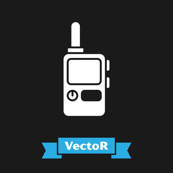 Weißes Walkie Talkie-Symbol isoliert auf schwarzem Hintergrund. Funksender-Symbol. Funkempfänger-Zeichen. Vektorillustration — Stockvektor